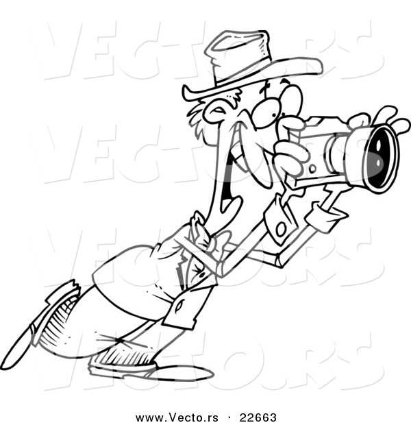 Vector of a Cartoon Happy Photographer - Coloring Page Outline