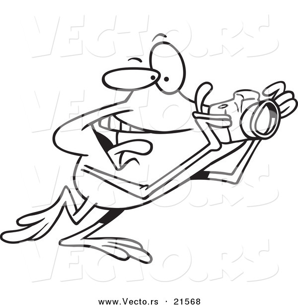 Vector of a Cartoon Happy Photography Frog - Outlined Coloring Page