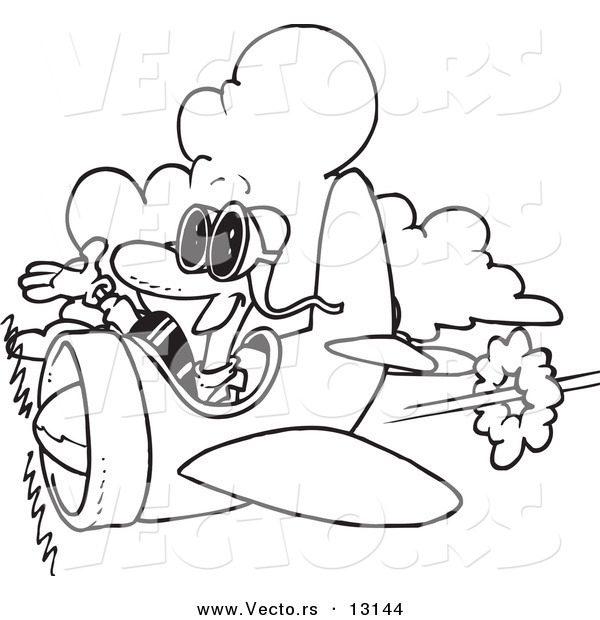 Vector of a Cartoon Happy Pilot - Coloring Page Outline