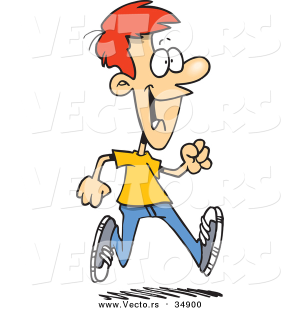 Vector of a Cartoon Happy Red Haired Young Man Taking a Stroll