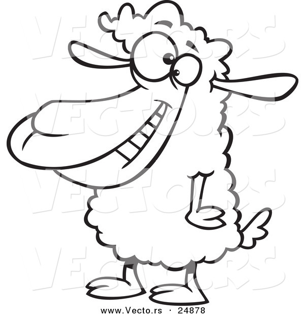 Vector of a Cartoon Happy Sheep - Outlined Coloring Page