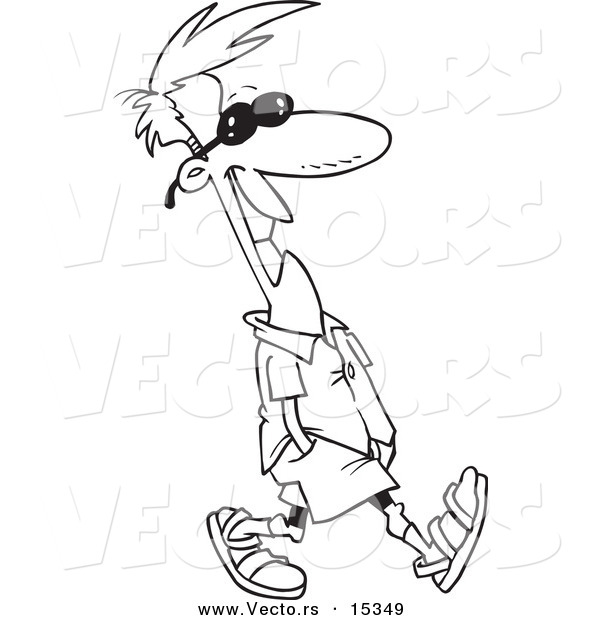 Vector of a Cartoon Happy Summer Man Walking - Coloring Page Outline