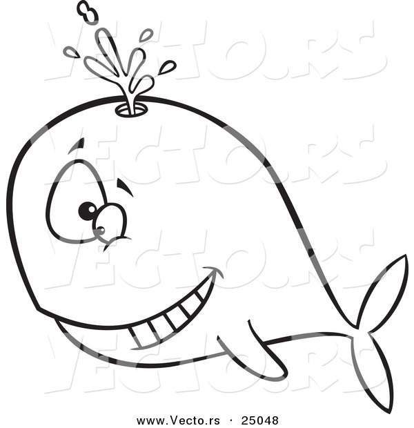 Vector of a Cartoon Happy Whale Spouting - Outlined Coloring Page