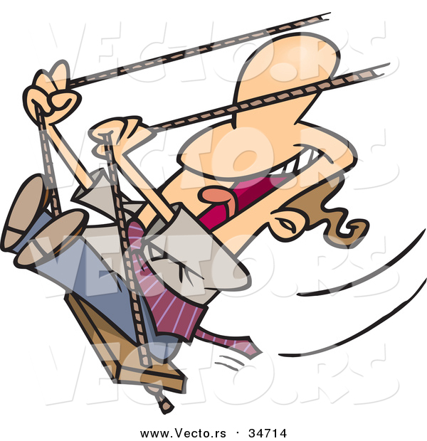 Vector of a Cartoon Happy White Businessman Swinging