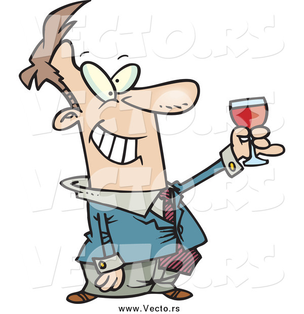 Vector of a Cartoon Happy White Businessman Toasting