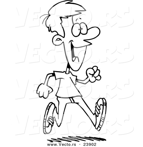 Vector of a Cartoon Happy Young Man Taking a Stroll - Coloring Page Outline