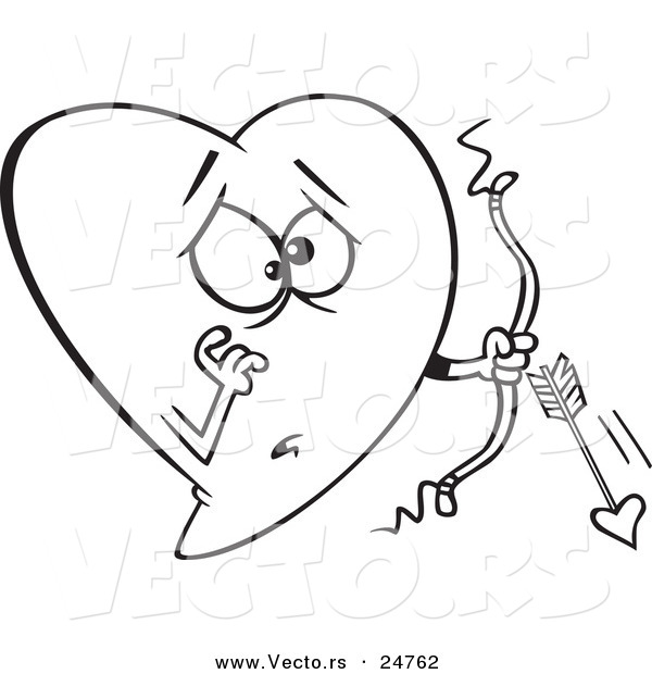 Vector of a Cartoon Heart Cupid with a Broken Arrow - Outlined Coloring Page