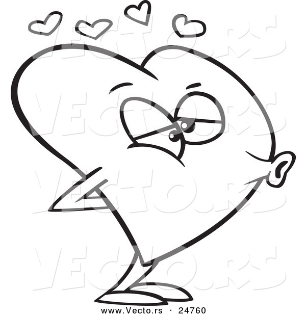 Vector of a Cartoon Heart Puckered for a Kiss - Outlined Coloring Page
