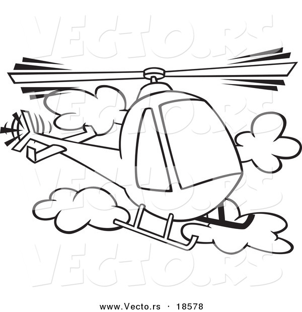 Vector of a Cartoon Helicopter in the Clouds - Outlined Coloring Page