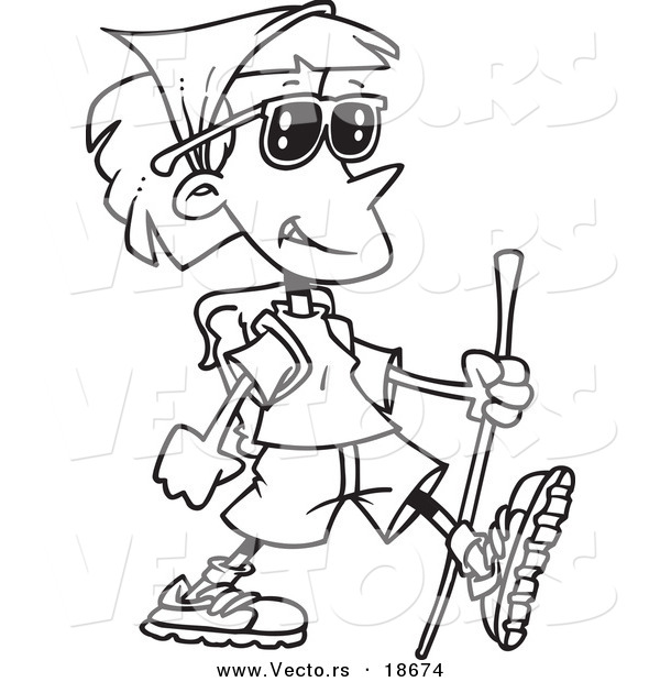 Vector of a Cartoon Hiking Lady - Outlined Coloring Page