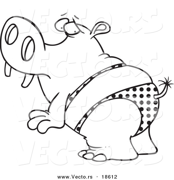 Vector of a Cartoon Hippo in a Polka Dot Bikini - Outlined Coloring Page