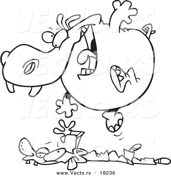 Vector of a Cartoon Hippo Pouncing on a Man - Outlined Coloring Page