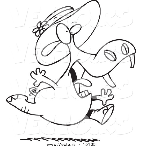 Vector of a Cartoon Hippo Running in a New Hat - Coloring Page Outline