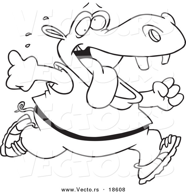 Vector of a Cartoon Hippo Running - Outlined Coloring Page