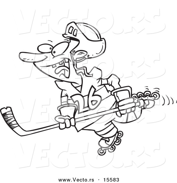 Vector of a Cartoon Hockey Player Skating - Coloring Page Outline