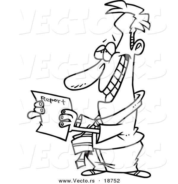 Vector of a Cartoon Hopeful Businessman Holding a Report - Outlined Coloring Page