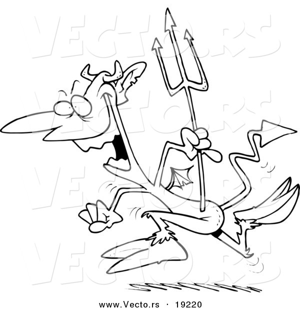 Vector of a Cartoon Hopping Devil - Outlined Coloring Page