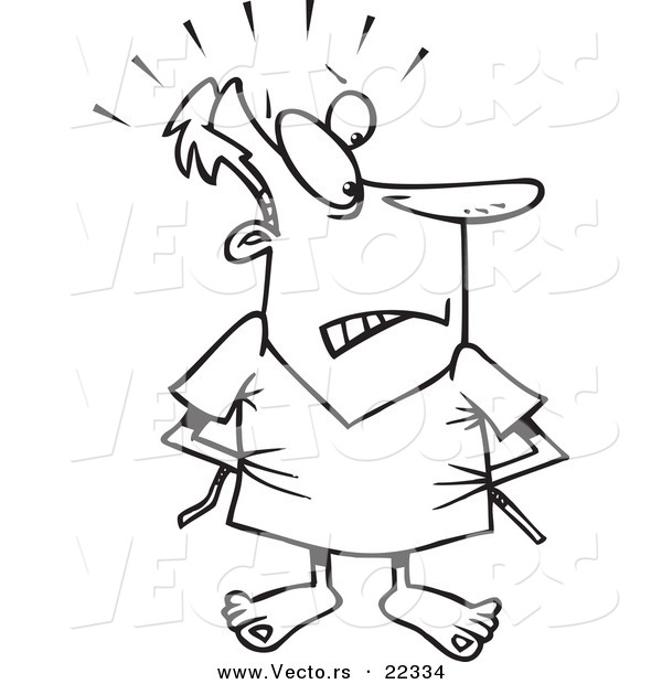 Vector of a Cartoon Hospital Patient Trying to Cover up His Rear - Coloring Page Outline