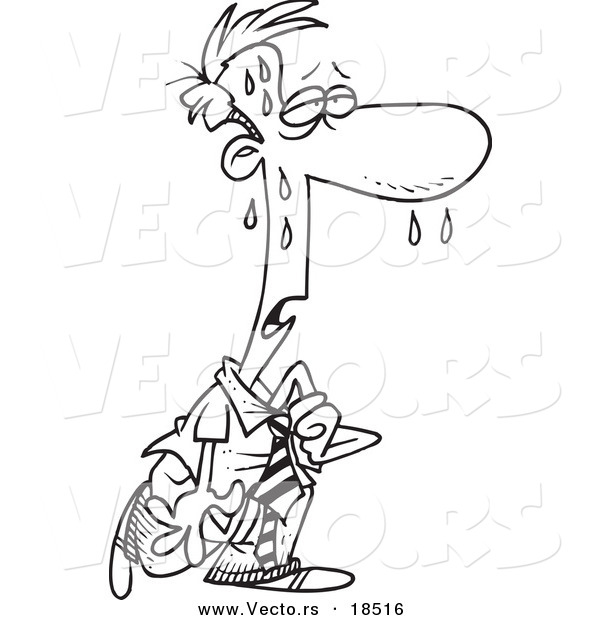 Vector of a Cartoon Hot and Sweaty Businessman - Outlined Coloring Page