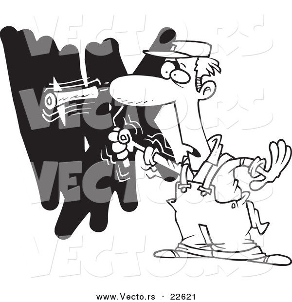 Vector of a Cartoon House Painter Painting a Wall - Coloring Page Outline