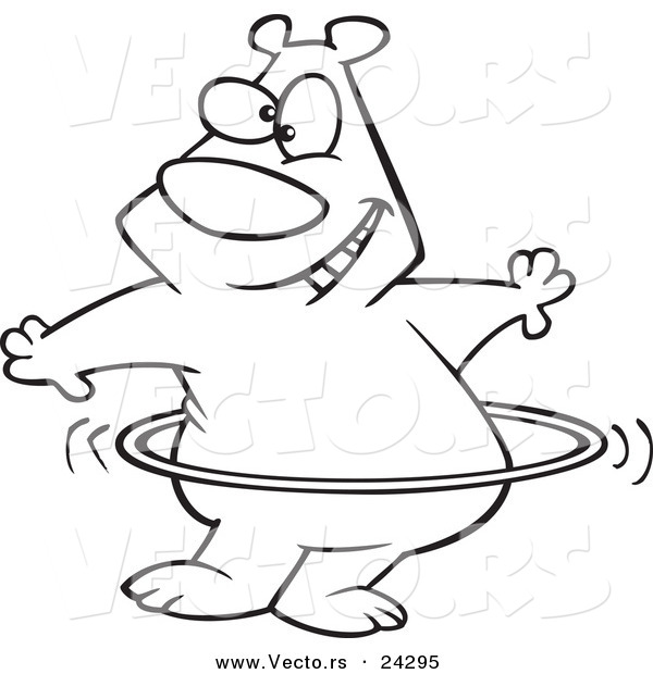 Vector of a Cartoon Hula Hooping Bear Black and White Outline - Outlined Coloring Page