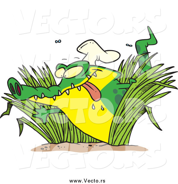 Vector of a Cartoon Hungry Chef Alligator in Grasses