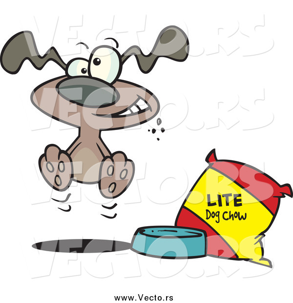Vector of a Cartoon Hungry Dog with a Bag of Diet Food
