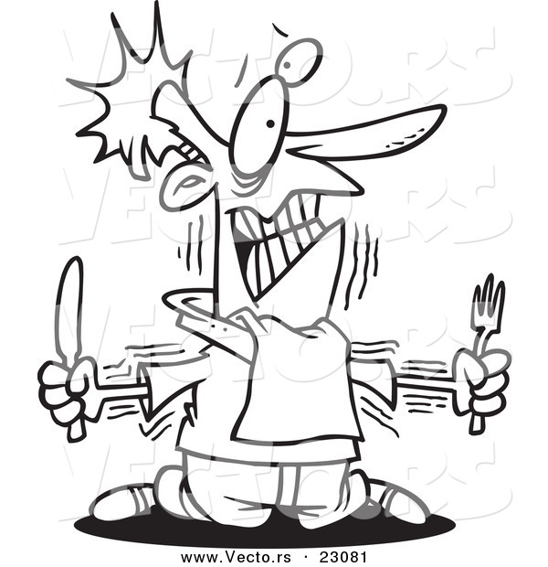 Vector of a Cartoon Hungry Man with No Self Control - Coloring Page Outline
