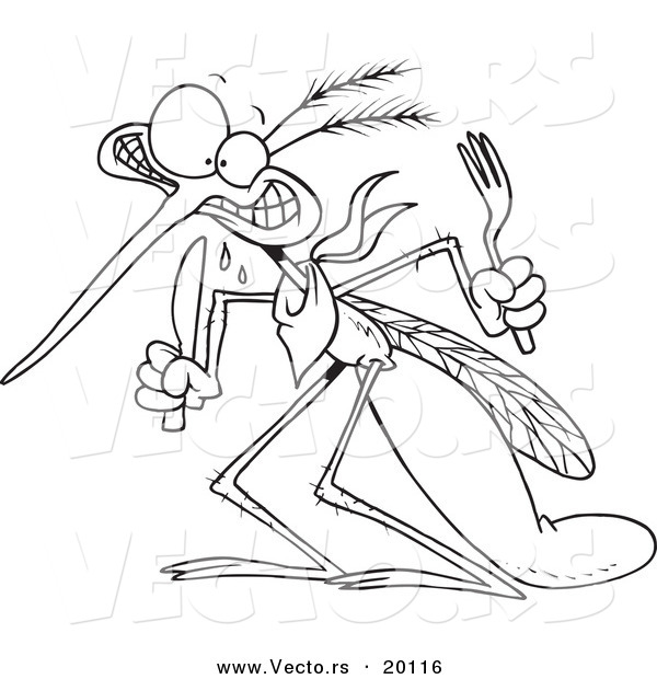 Vector of a Cartoon Hungry Mosquito - Outlined Coloring Page
