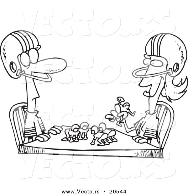 Vector of a Cartoon Husband and Wife Playing Table Football - Coloring Page Outline