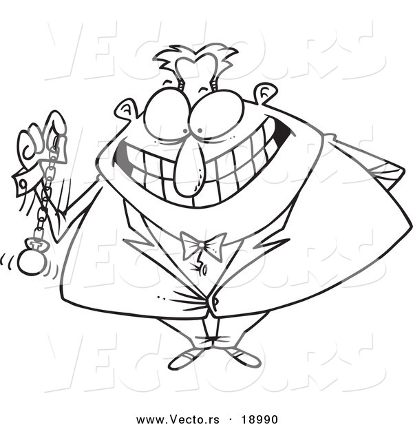 Vector of a Cartoon Hypnotist Swinging a Pocket Watch - Outlined Coloring Page