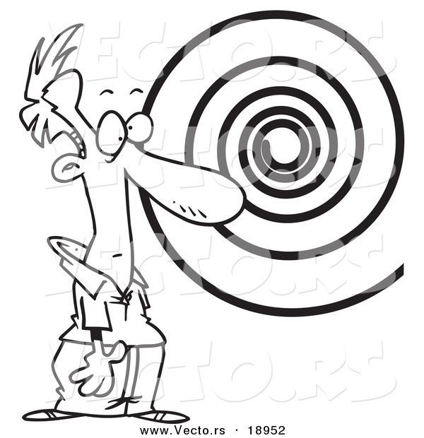 Vector of a Cartoon Hypnotized Man Staring at a Spiral - Outlined Coloring Page