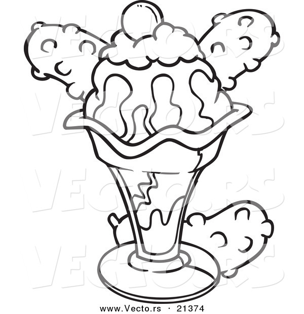 Vector of a Cartoon Ice Cream Sundae - Outlined Coloring Page