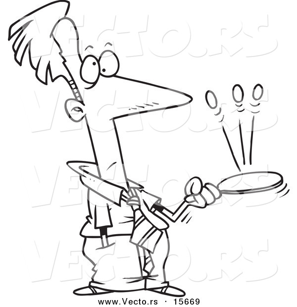 Vector of a Cartoon Idle Businessman Playing with a Paddle - Coloring Page Outline