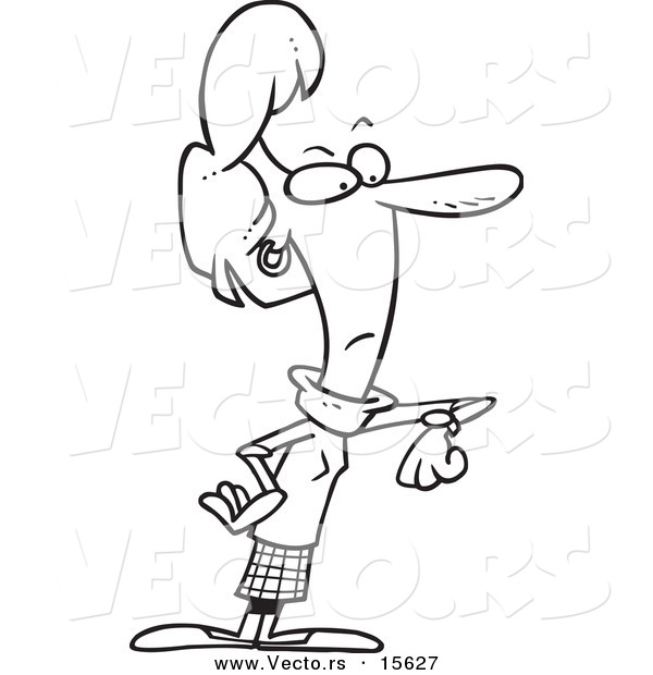 Vector of a Cartoon Impatient Businesswoman Looking at Her Watch - Coloring Page Outline
