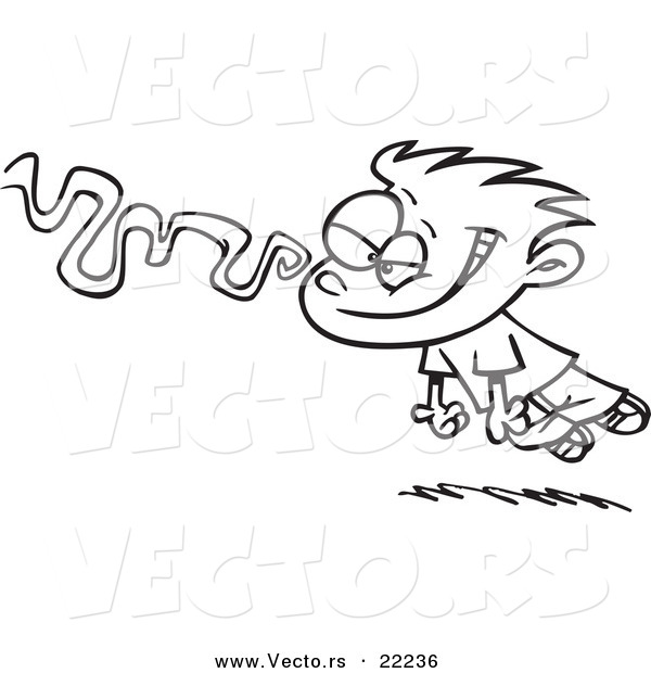 Vector of a Cartoon Infatuated Boy Following a Scent - Outlined Coloring Page