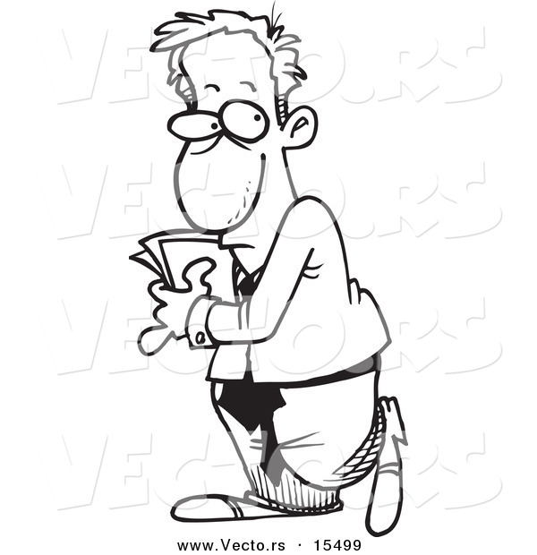 Vector of a Cartoon Introverted Businessman Hiding Papers - Coloring Page Outline