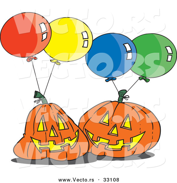 Vector of a Cartoon Jackolanterns with Halloween Party Balloons