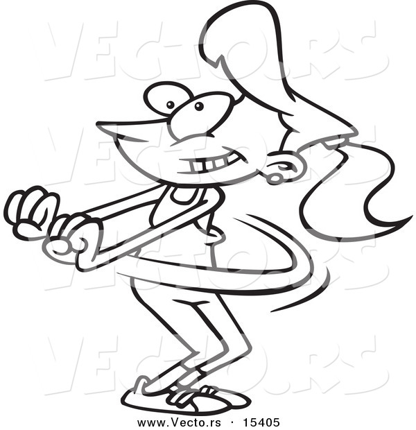 Vector of a Cartoon Jazzercise Woman Dancing - Coloring Page Outline