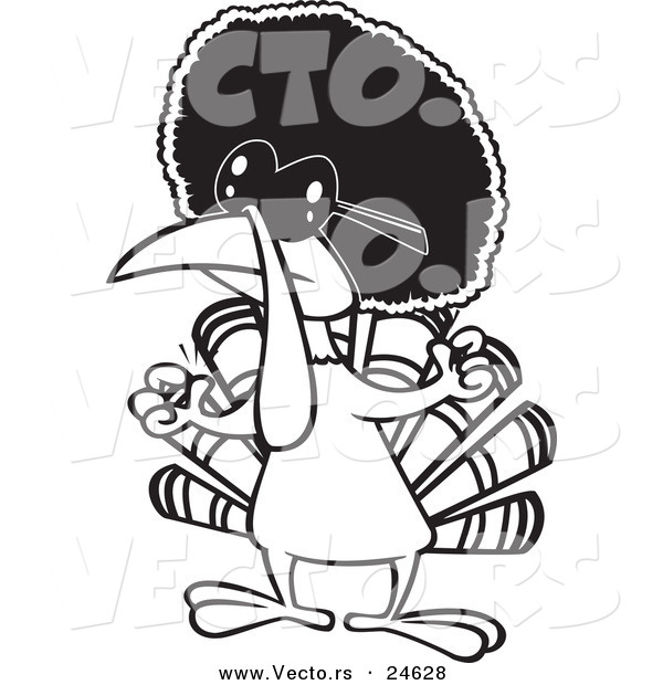 Vector of a Cartoon Jive Turkey Bird with an Afro - Outlined Coloring Page