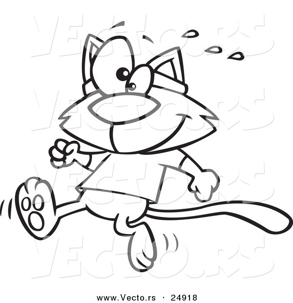 Vector of a Cartoon Jogger Cat - Outlined Coloring Page