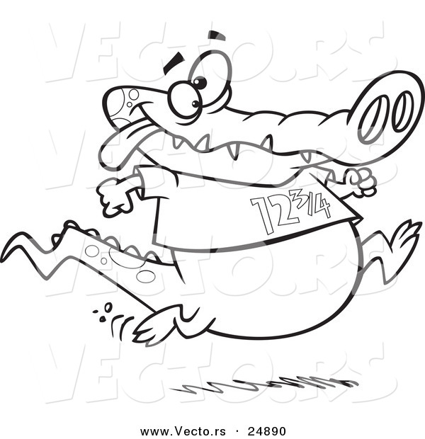 Vector of a Cartoon Jogging Alligator - Outlined Coloring Page