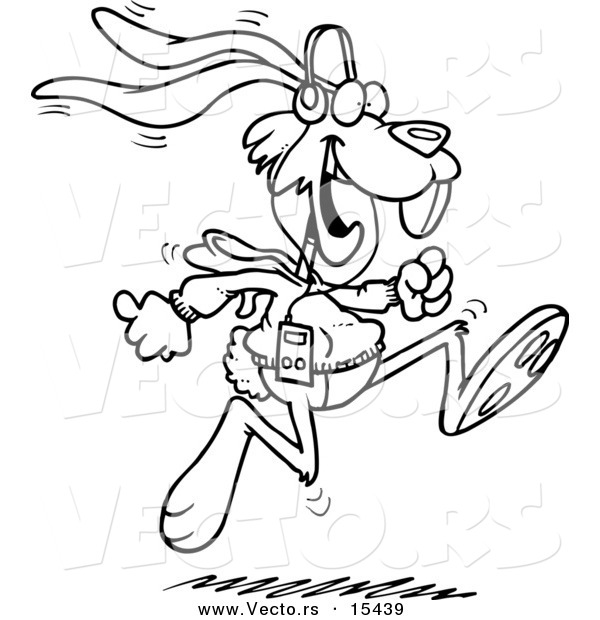 Vector of a Cartoon Jogging Rabbit - Coloring Page Outline