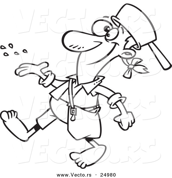 Vector of a Cartoon Johnny Appleseed Tossing Seeds - Outlined Coloring Page