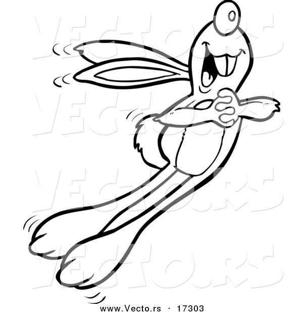 Vector of a Cartoon Joyful Bouncing Bunny - Coloring Page Outline