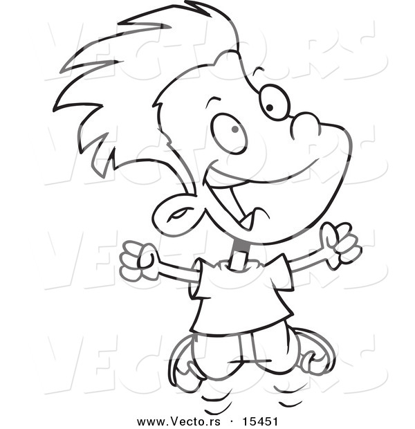 Vector of a Cartoon Joyful Boy Jumping - Coloring Page Outline