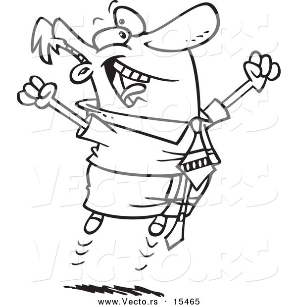 Vector of a Cartoon Joyful Businessman Jumping - Coloring Page Outline