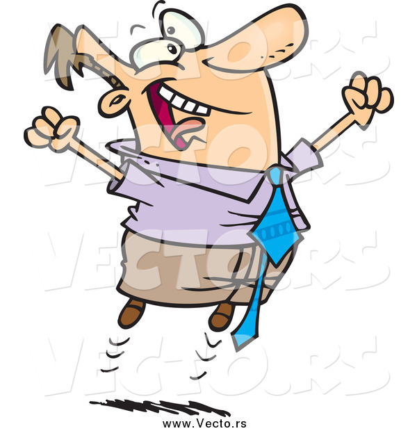Vector of a Cartoon Joyful Jumping White Businessman