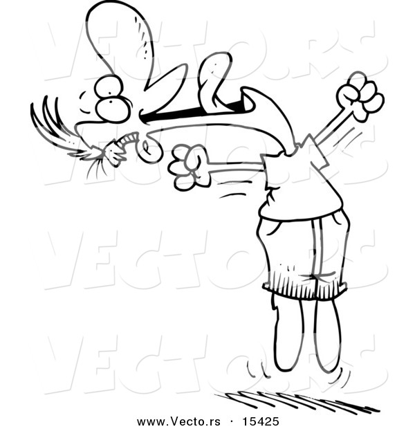 Vector of a Cartoon Joyful Man Jumping - Coloring Page Outline