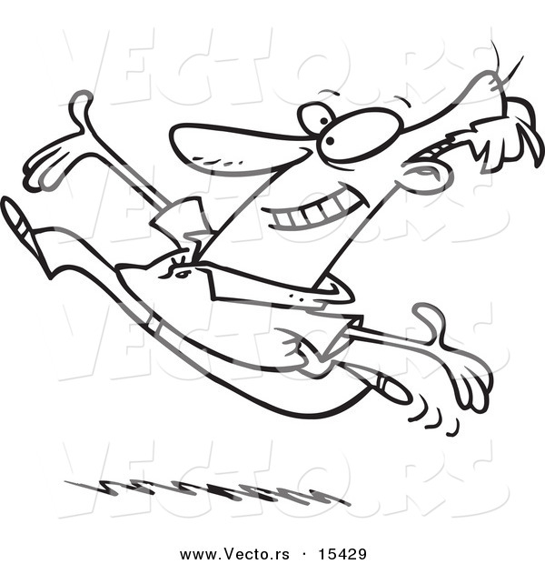 Vector of a Cartoon Joyful Man Running - Coloring Page Outline
